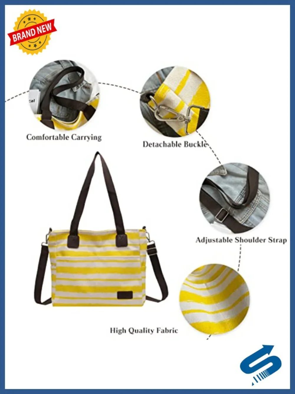 Large Canvas Crossbody Bag Striped Patchwork Tote Shoulder Handbag for Women